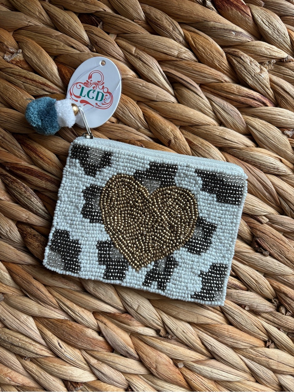 NWT Handcrafted Beaded Leopard Heard Coin Purse